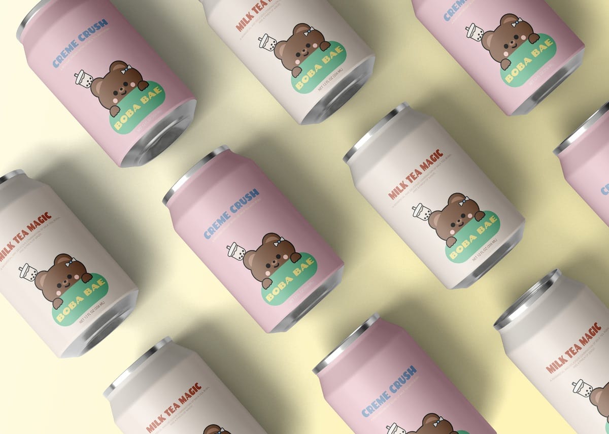 A bubble tea branding logo and packaging
