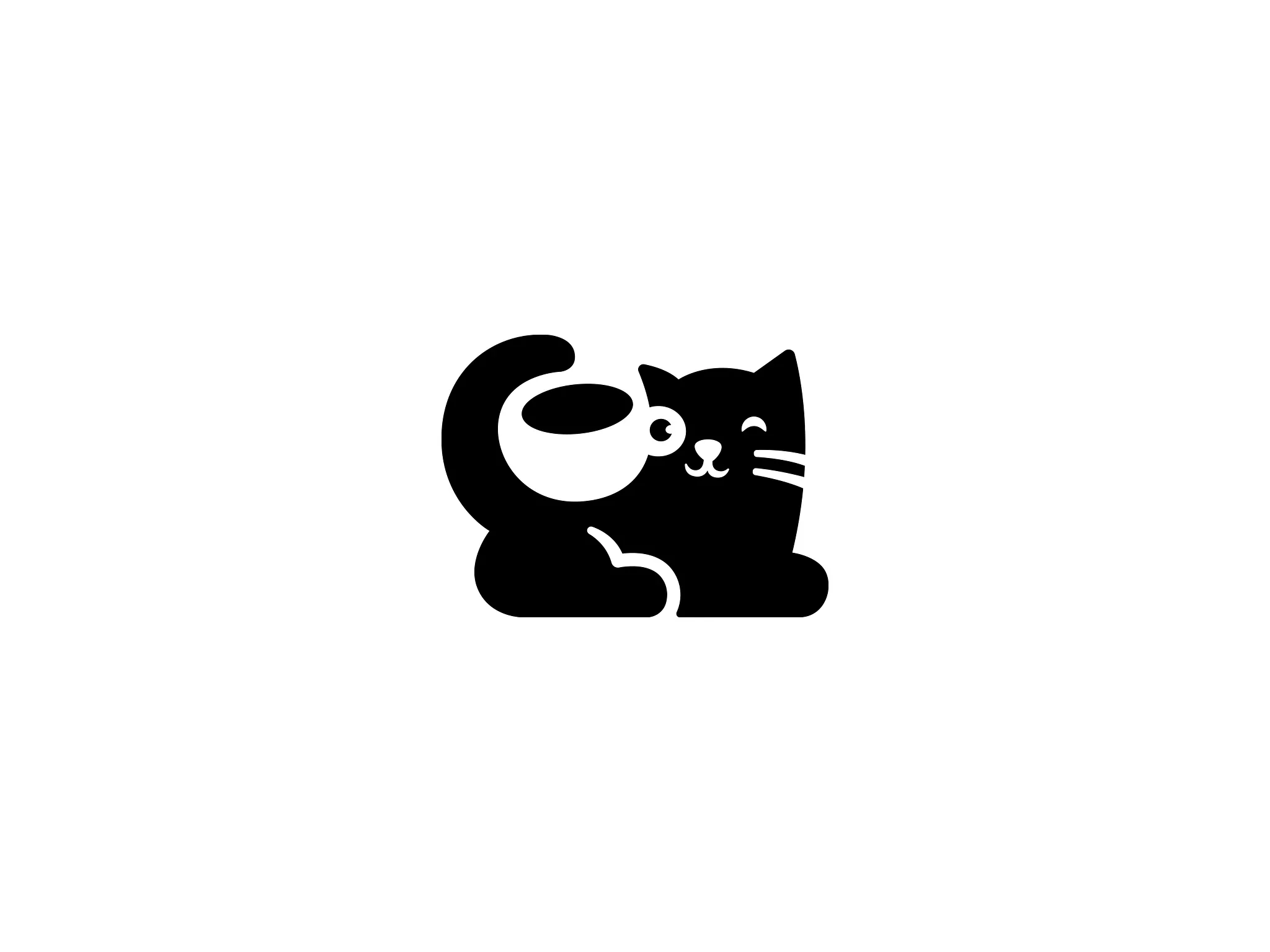 A cat and cup negative space logo