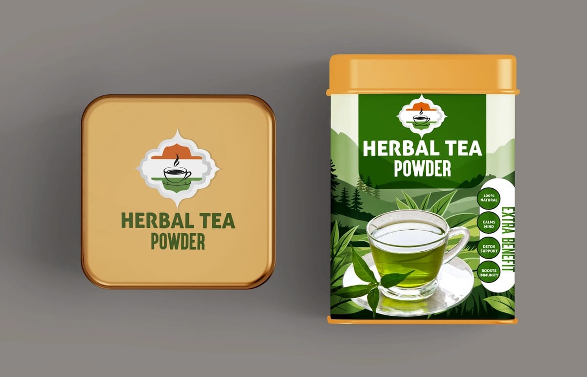 Herbal tea powder tin packaging design