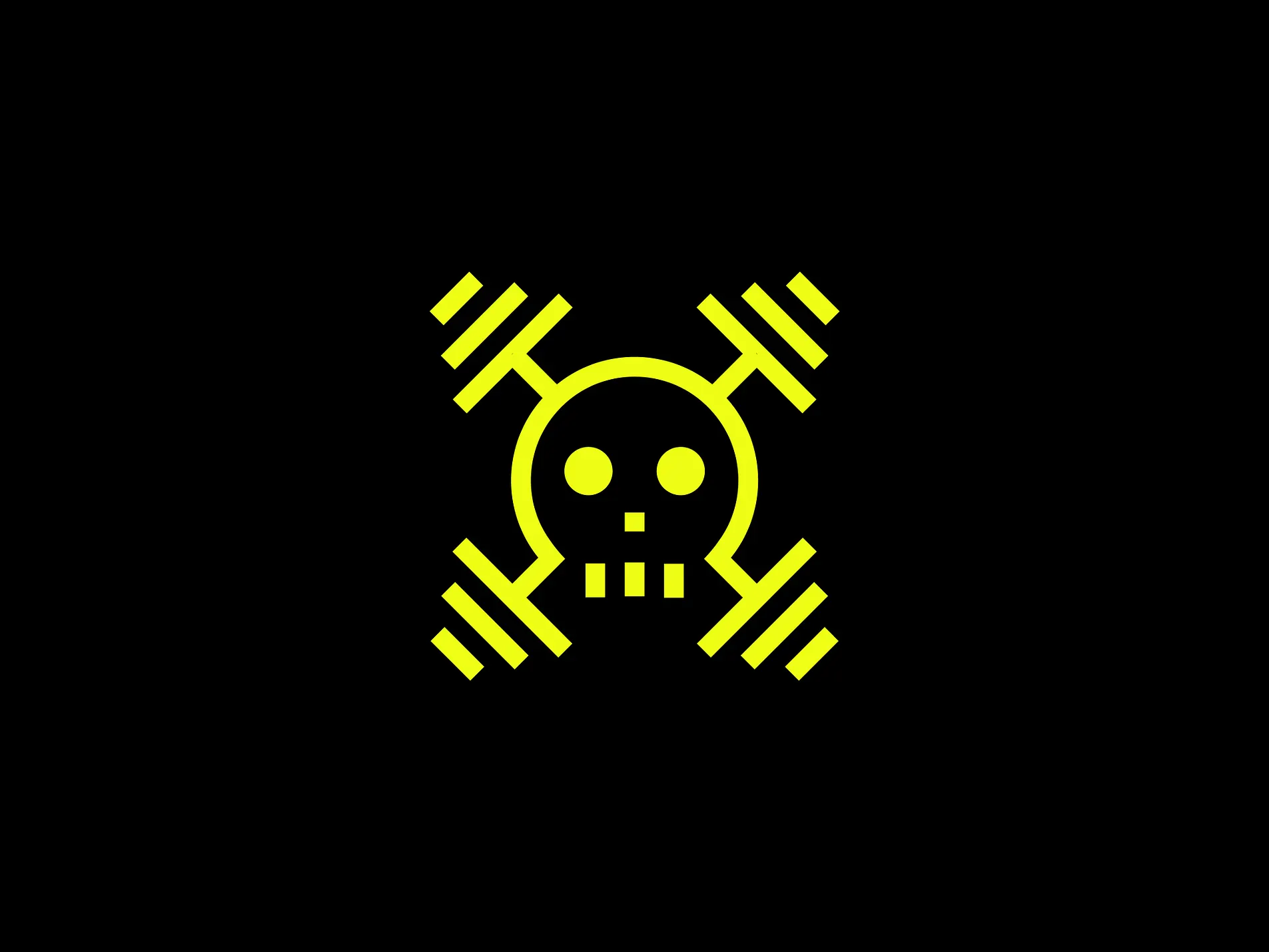 A gym logo with skull and dumbbells negative space logo