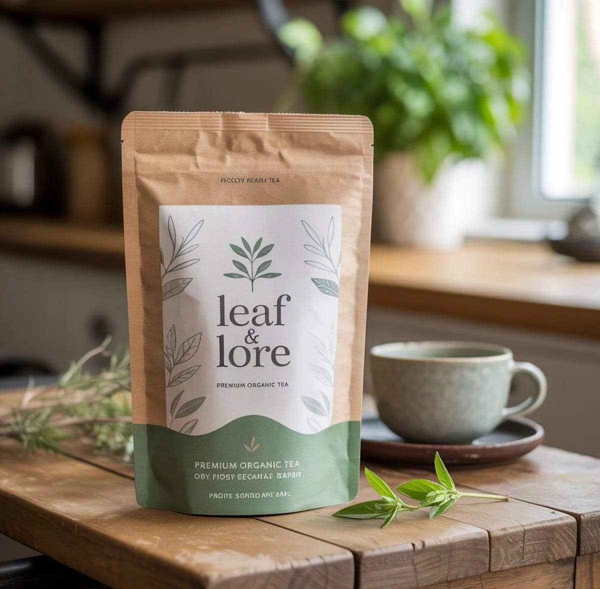 A paper pouch tea packaging organic design