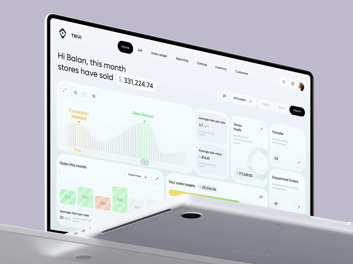 An laptop with dashboard design on screen