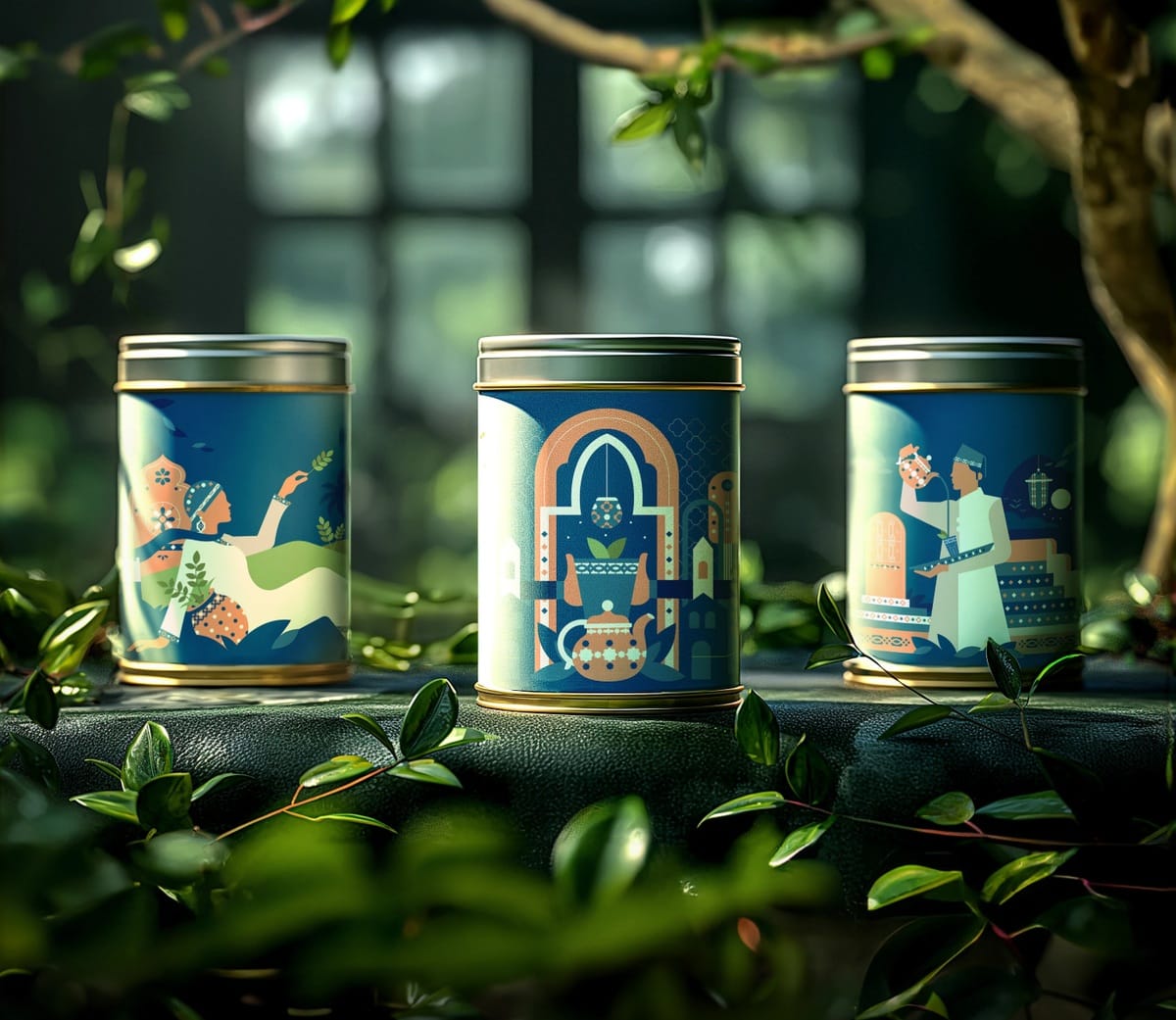 An Arabian style metal box tea packaging