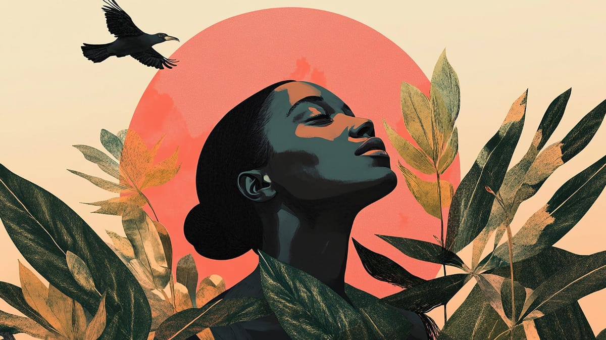 A fashionable women and red sun