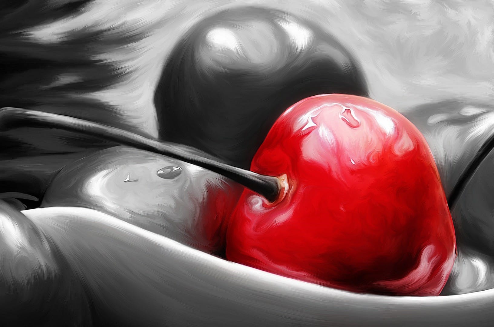 A negative space cherries in the bowl