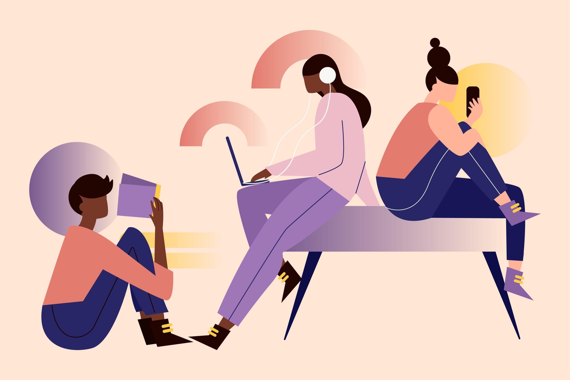 A people reading short articles.
